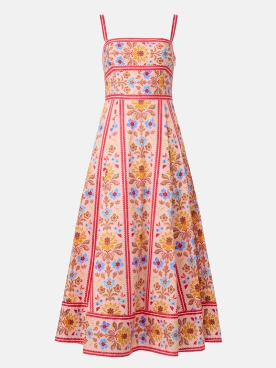 Hill House Dresses & Skirts - Hill House Margot Pink Floral Midi Dress with Blue and Yellow Accents